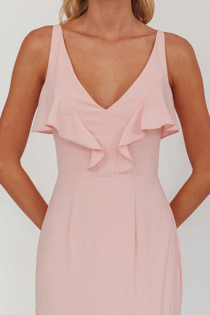 Firelights Ruffle Trim Maxi Dress Pink