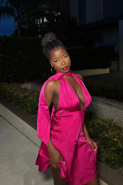 Tanya Halterneck Mini Dress Hot Pink