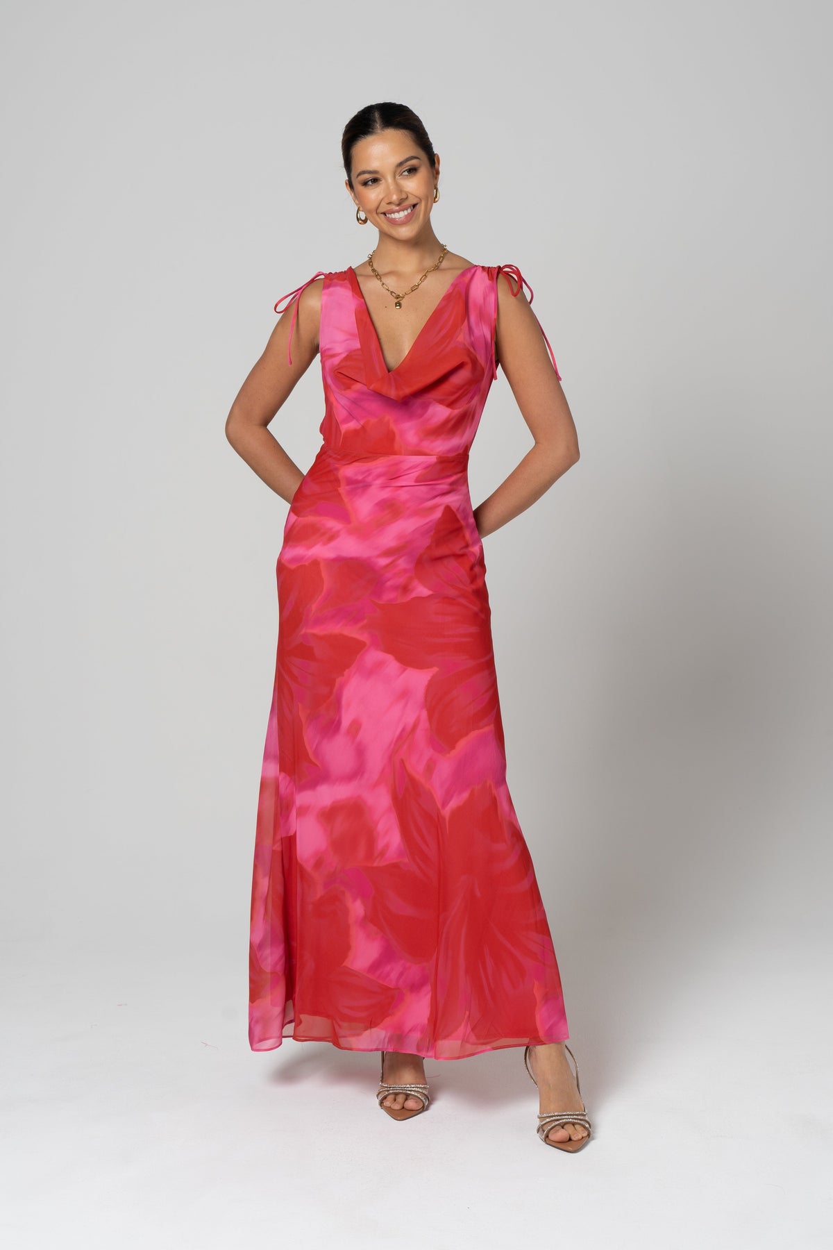 Catalina Cowl Neck Pink Cocktail Dress