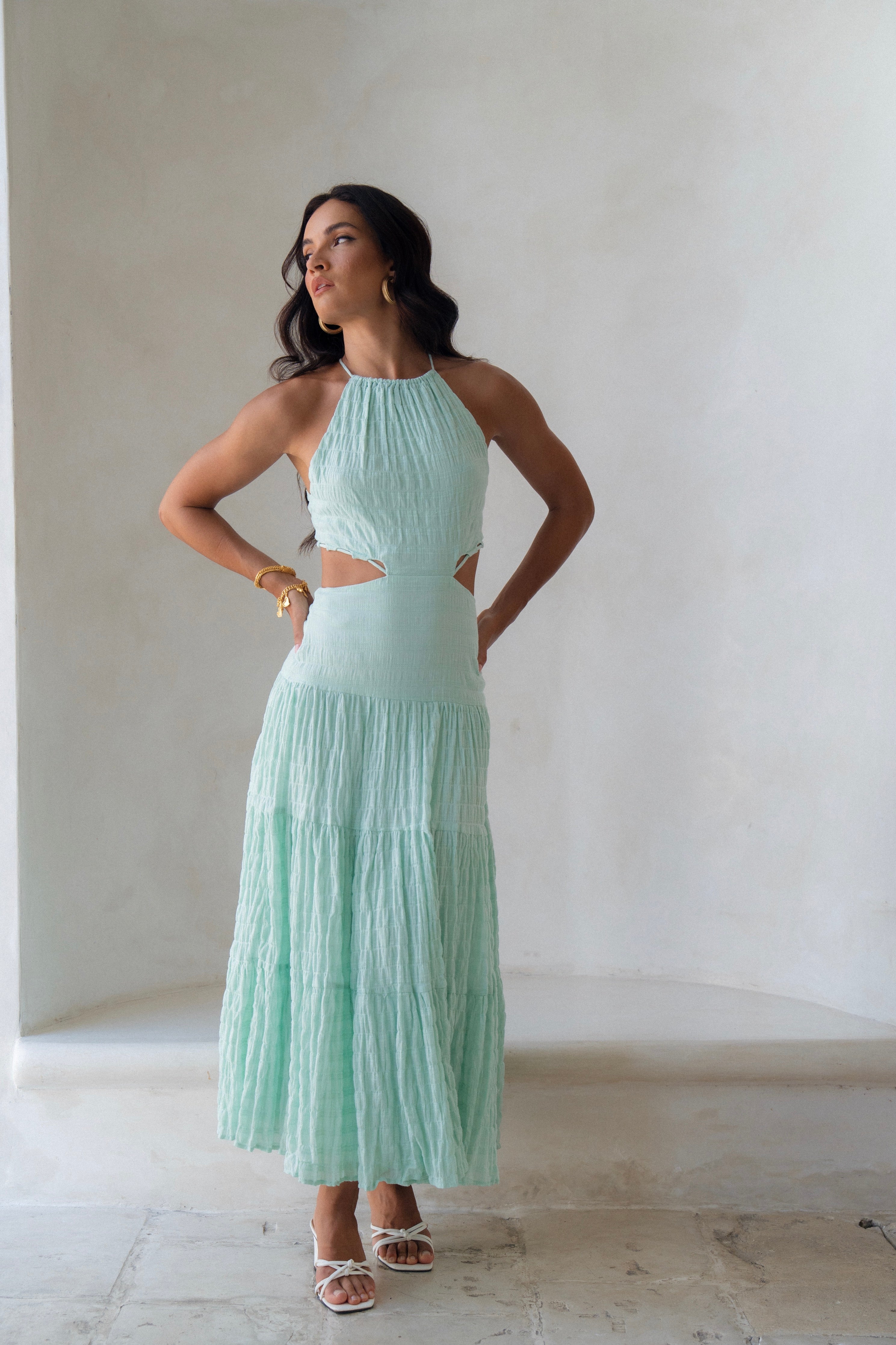 Mikayla Mint Green Halter Maxi Dress