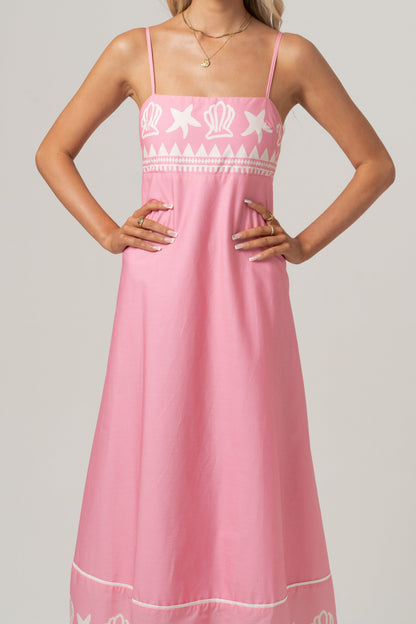 Delphine Pink Maxi Dress with Shell Print