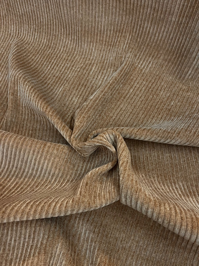 Italian Poly Stretch Corduroy - Khaki Brown