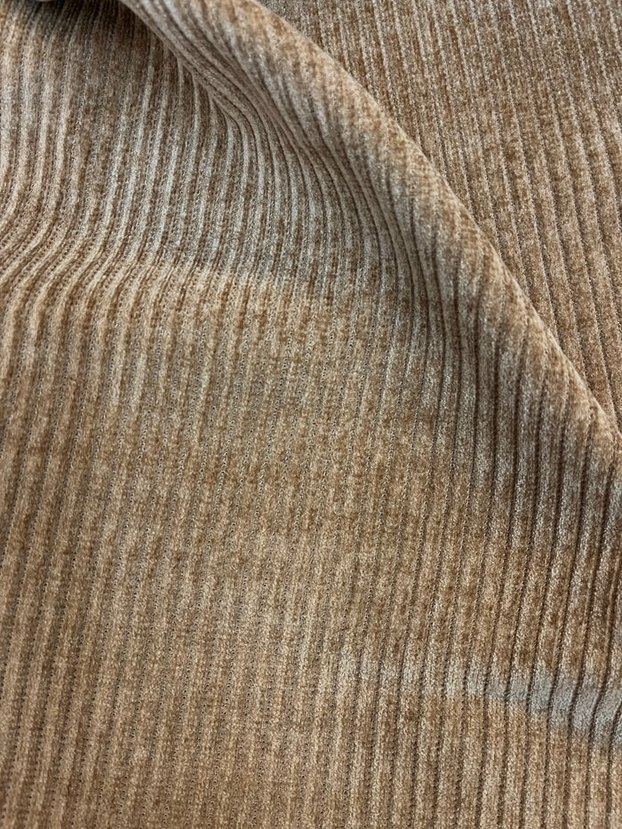 Italian Poly Stretch Corduroy - Khaki Brown