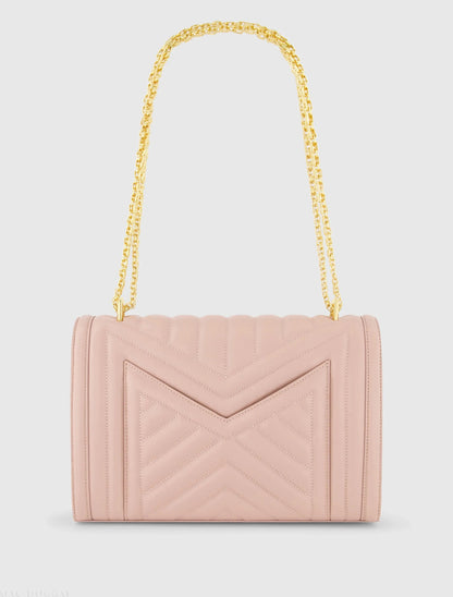 Pink Quilted Napa Leather Handbag With Gold Hardware