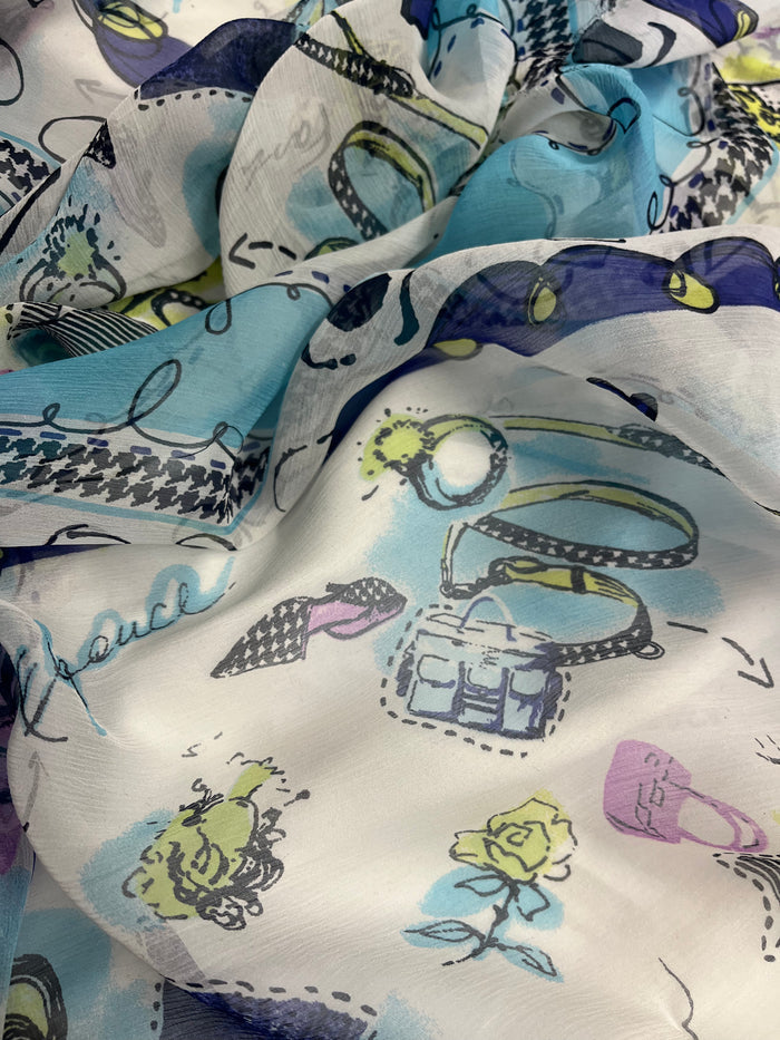 Crinkled Silk Chiffon - Fashionista Conversation Print