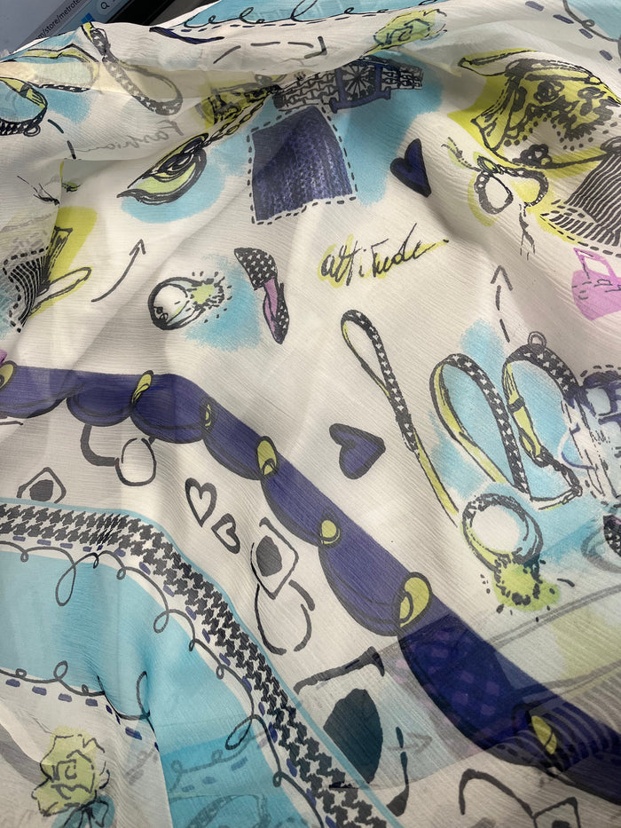 Crinkled Silk Chiffon - Fashionista Conversation Print