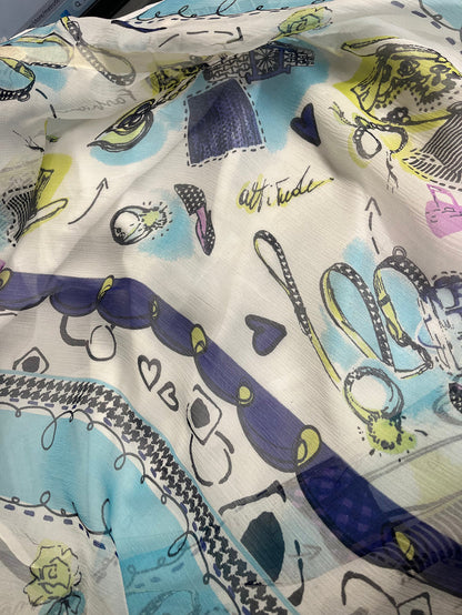 Crinkled Silk Chiffon - Fashionista Conversation Print