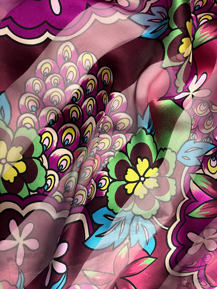Silk Chiffon Burnout Stripe - Groovy Floral