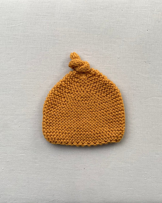 Knitted by Nana Top Knot Beanie - Curry