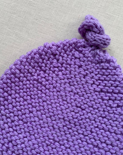 Knitted by Nana Top Knot Beanie - Lavender