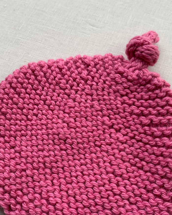 Knitted by Nana Top Knot Beanie - Bubblegum