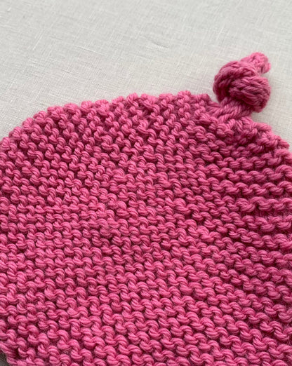 Knitted by Nana Top Knot Beanie - Bubblegum
