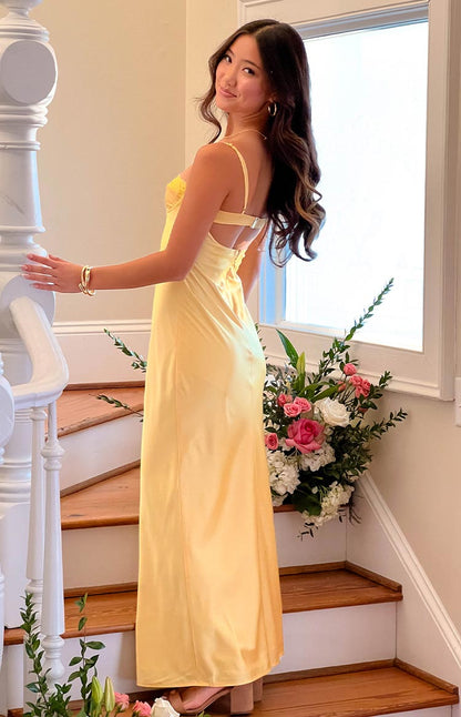 Mariana Yellow Lace Bust Midi Dress