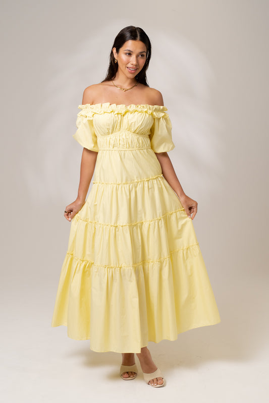 Morgan Off Shoulder Yellow Maxi Dress