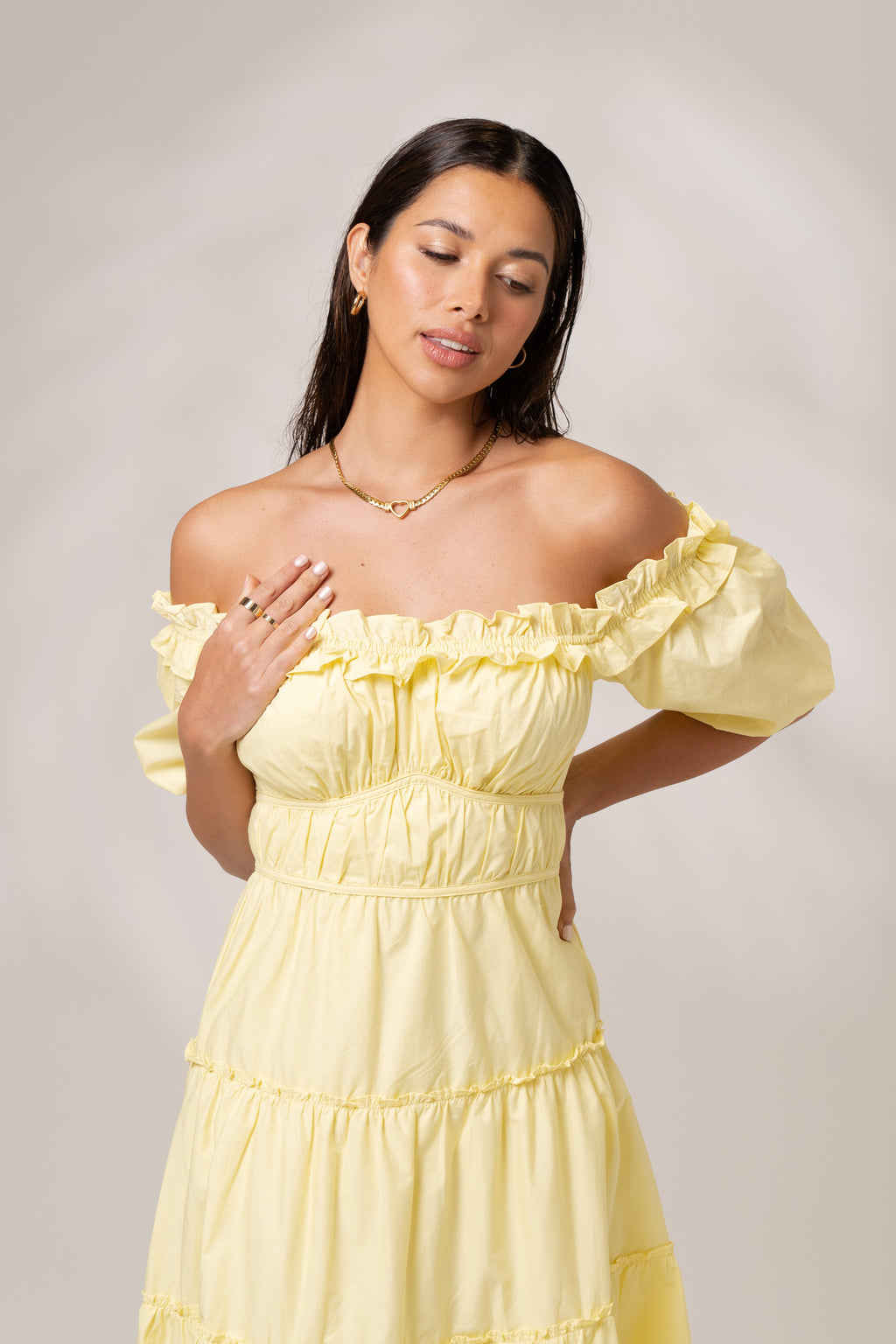 Morgan Off Shoulder Yellow Maxi Dress
