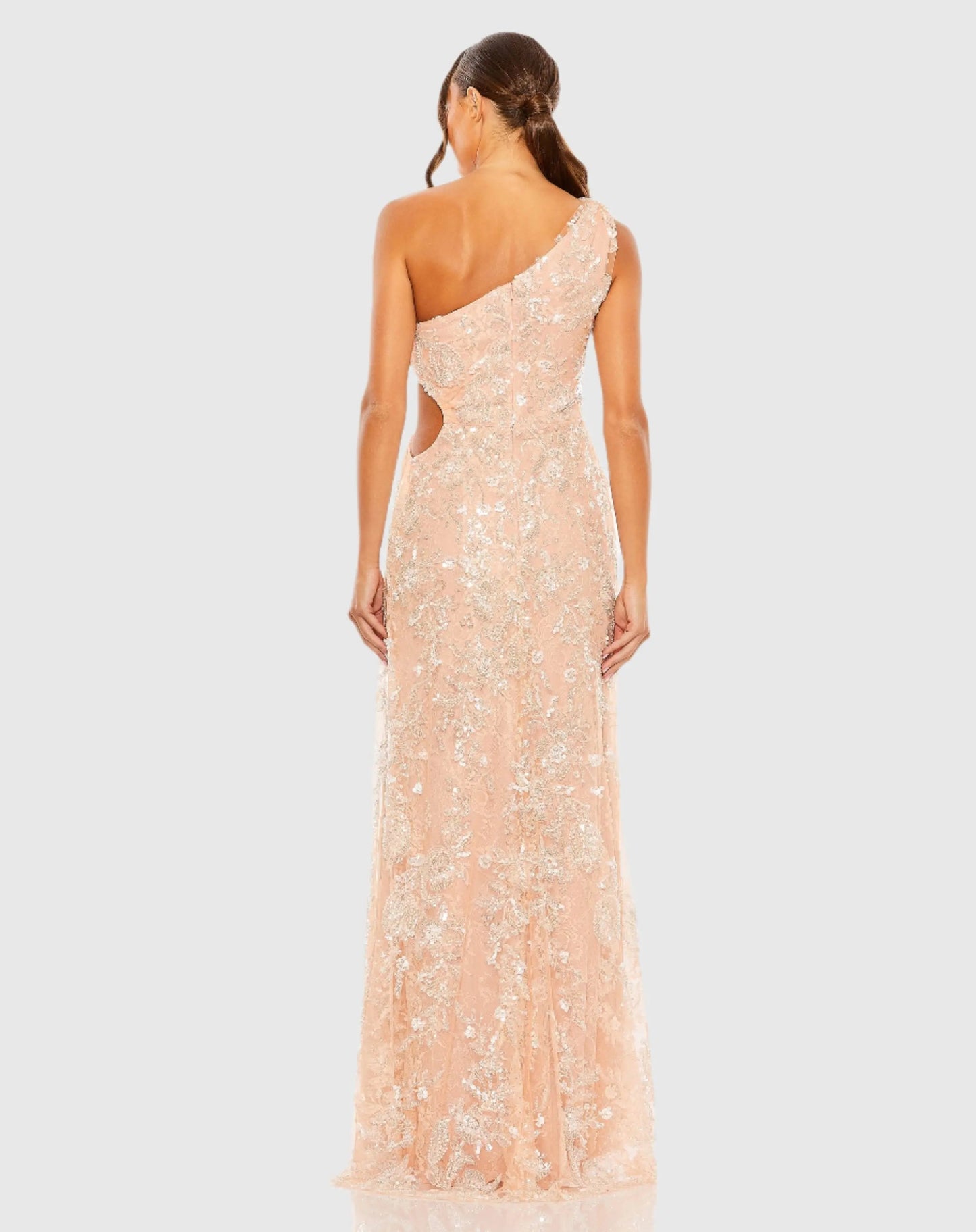 Pink One Shoulder Side Cut Embellished Gown