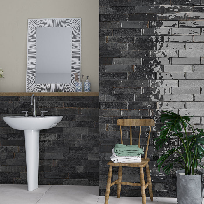 Asly Black 7.5 x 30cm Brick Wall Tile - 0.56sqm per box
