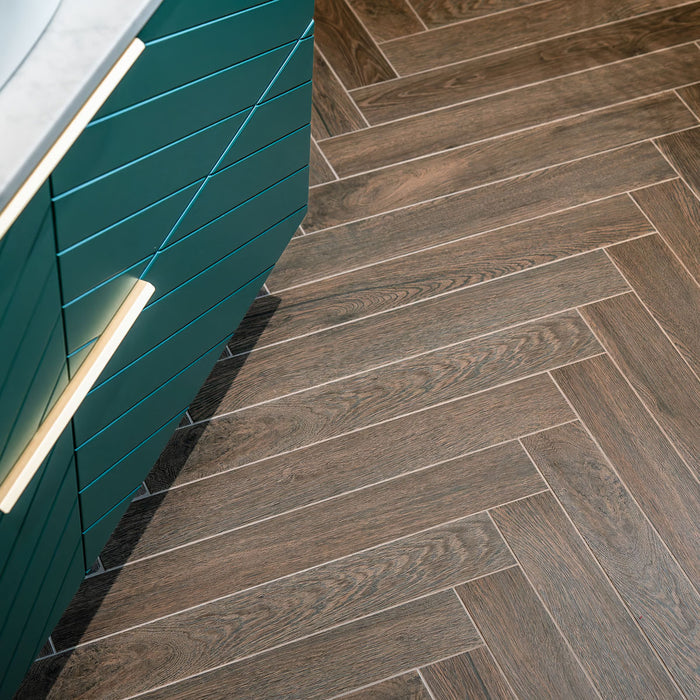 Aspen Oak Herringbone 8 x 59.2cm Porcelain Tile - 0.85sqm perbox
