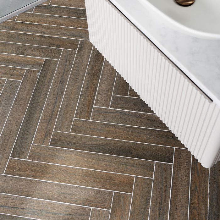 Aspen Oak Herringbone 8 x 59.2cm Porcelain Tile - 0.85sqm perbox