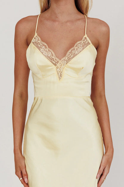 Summer Of Love Lace Trim Maxi Dress Lemon