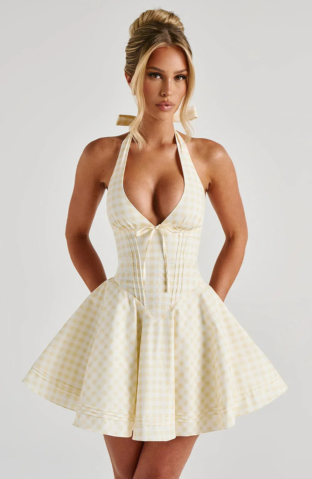 Doris Mini Dress - Lemon Gingham