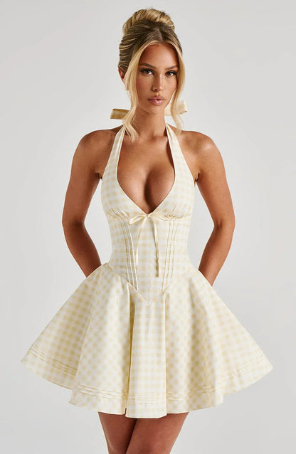 Doris Mini Dress - Lemon Gingham