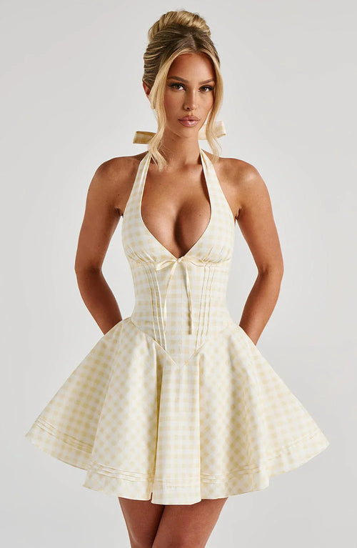 Doris Mini Dress - Lemon Gingham