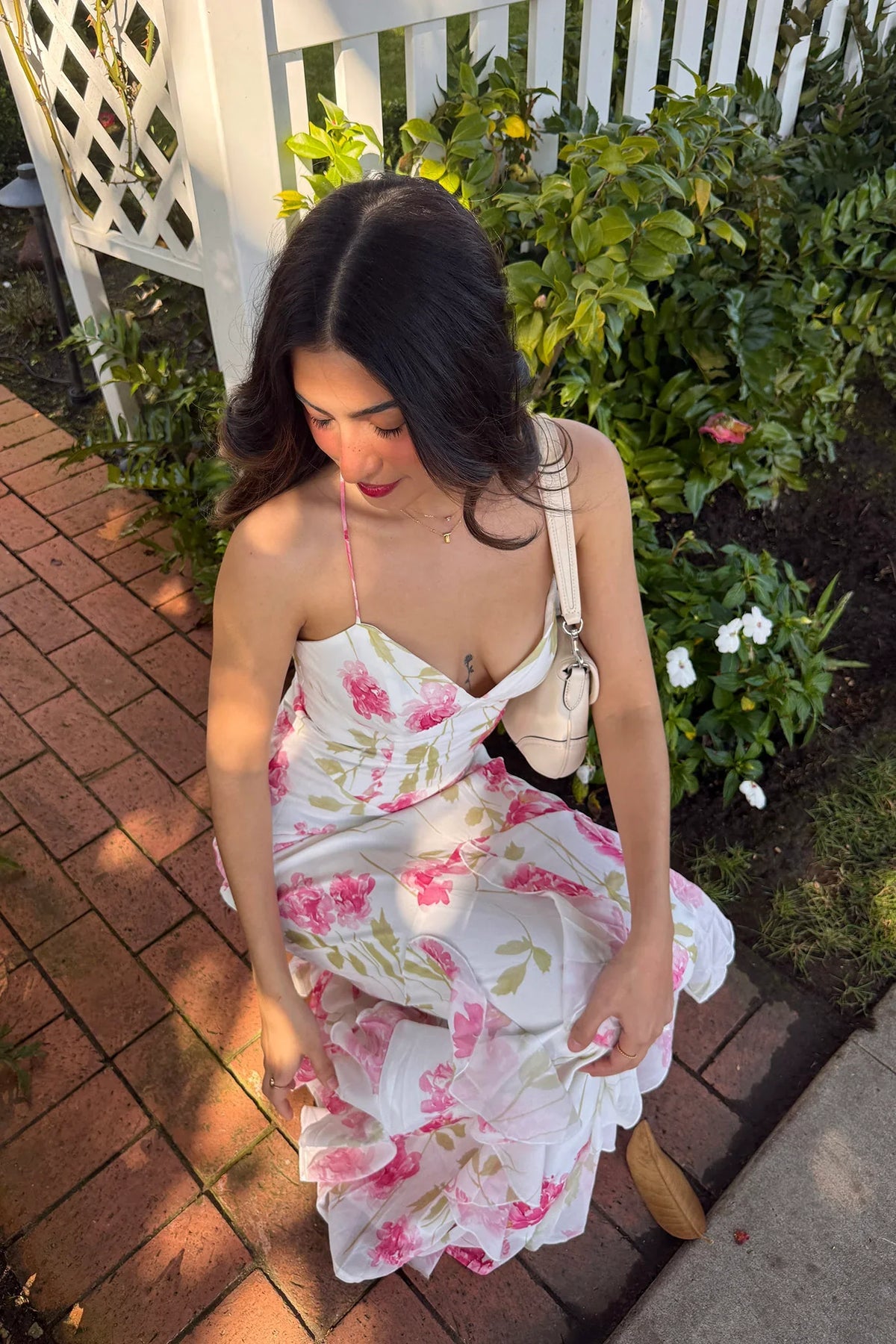 Charlisa Strappy Back Ruffle Maxi Dress Flowers White