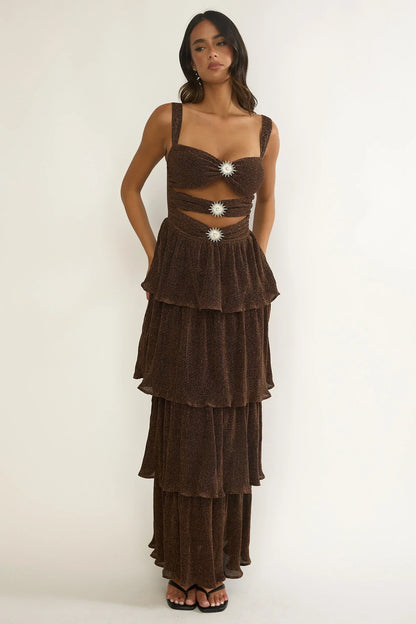 Ceylon Cut-Out Bodice Layered Maxi Dress Bronze