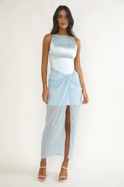 Amelisse Sheer Waist Wrap Maxi Dress Ice Blue