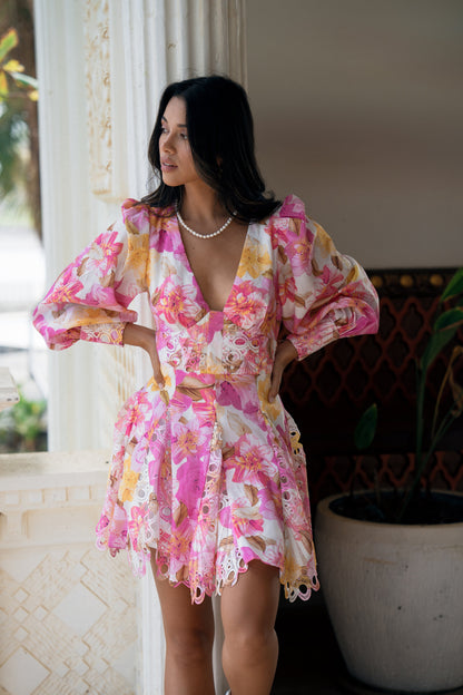 Sylva Pink Print Long Sleeve Mini Dress