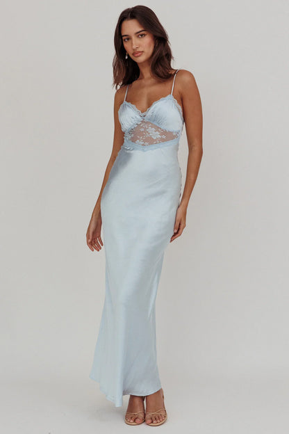 Her theory Lace Trim Maxi Dress Steel Blue