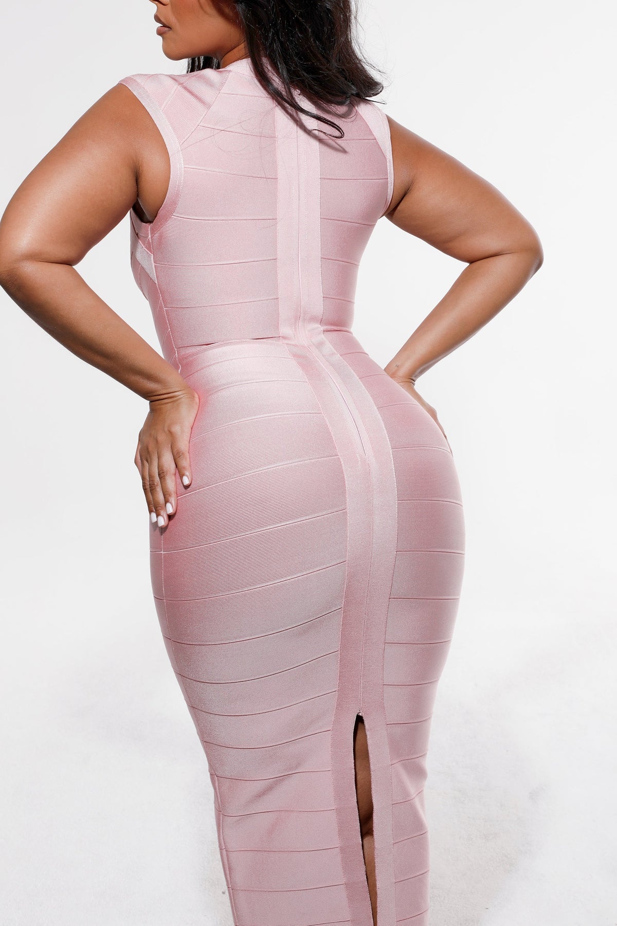 baby pink bandage midi dress