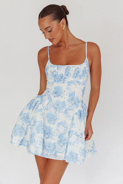 Courting Cami Strap Mini Dress Floral Blue