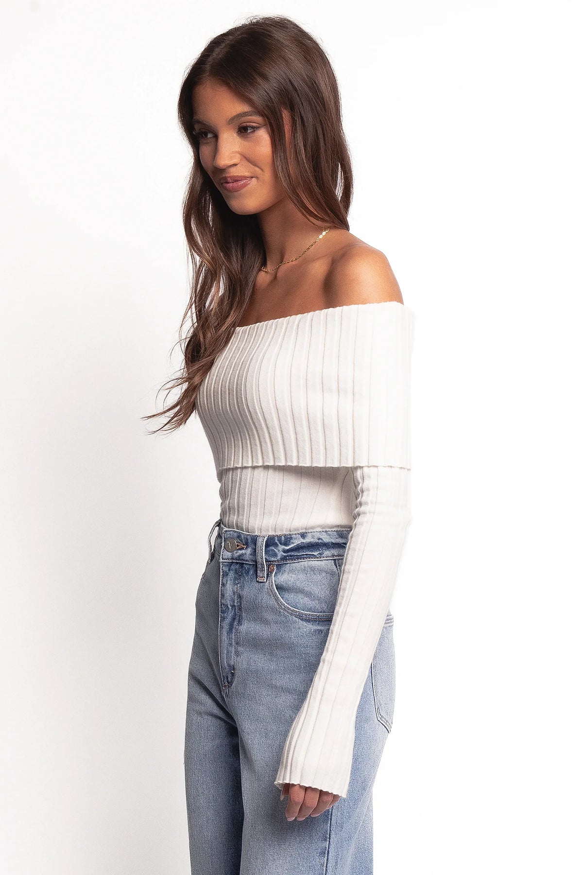 Inora Off Shoulder Knit Top - White