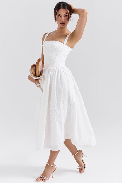 white broderie anglais midi sundress