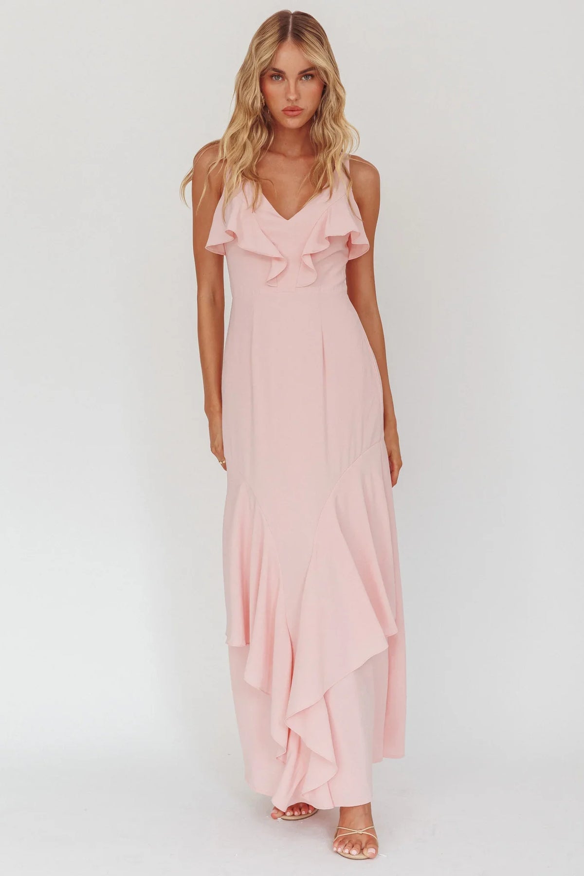Firelights Ruffle Trim Maxi Dress Pink