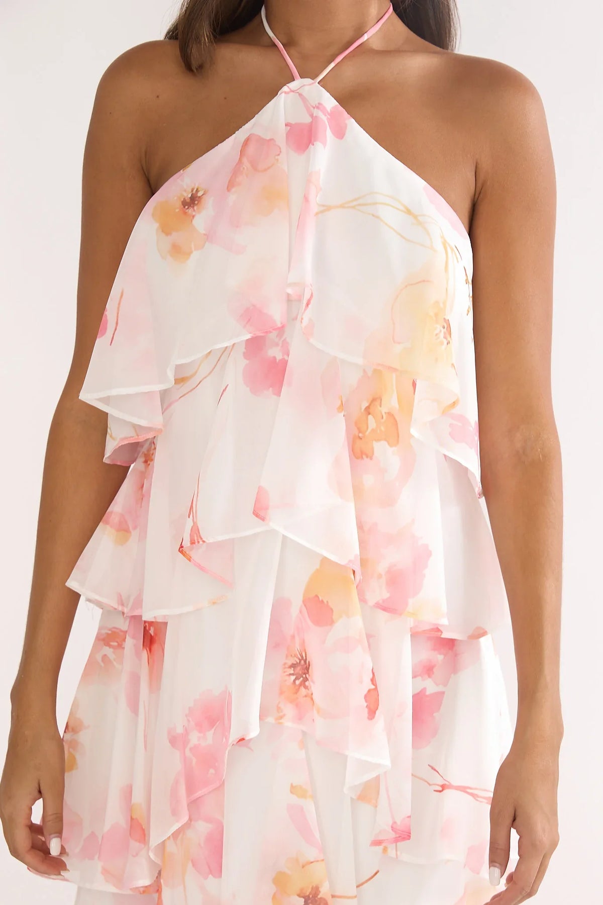 Darylyn Tiered Ruffle Maxi Dress Floral Pink