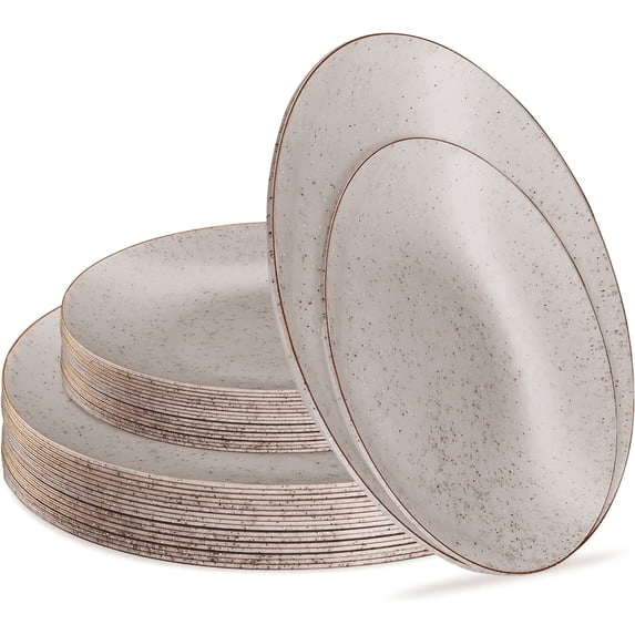 Elegant Plastic Dinner Plates - Granite/Gold Rim - 32 Pack - Wichita Home Outlet