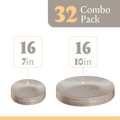 Elegant Plastic Dinner Plates - Granite/Gold Rim - 32 Pack - Wichita Home Outlet