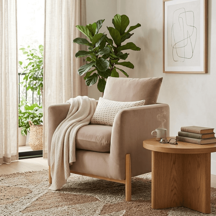 Elroy Accent Chair with Wooden Legs - Brown Velvet - Wichita Home Outlet