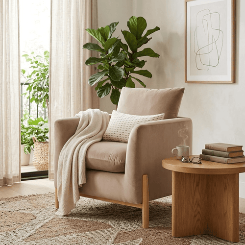 Elroy Accent Chair with Wooden Legs - Brown Velvet - Wichita Home Outlet