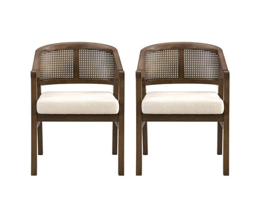 Emery Rubberwood Upholstered Dining Chairs - Walnut/Beige (Set of 2) - Wichita Home Outlet