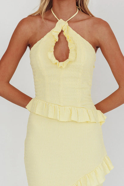 Clemence Smocked Frill Trim Maxi Dress Lemon