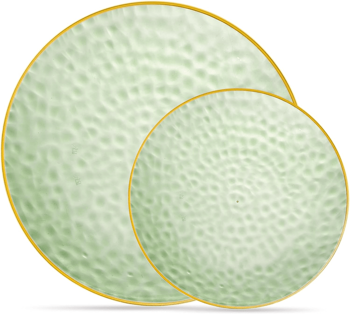 Green Hammered Plastic Plates Combo Set - 32 Pack, 7" & 10" - Wichita Home Outlet