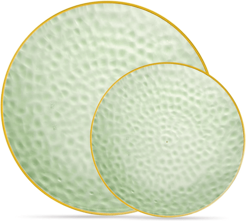 Green Hammered Plastic Plates Combo Set - 32 Pack, 7" & 10" - Wichita Home Outlet