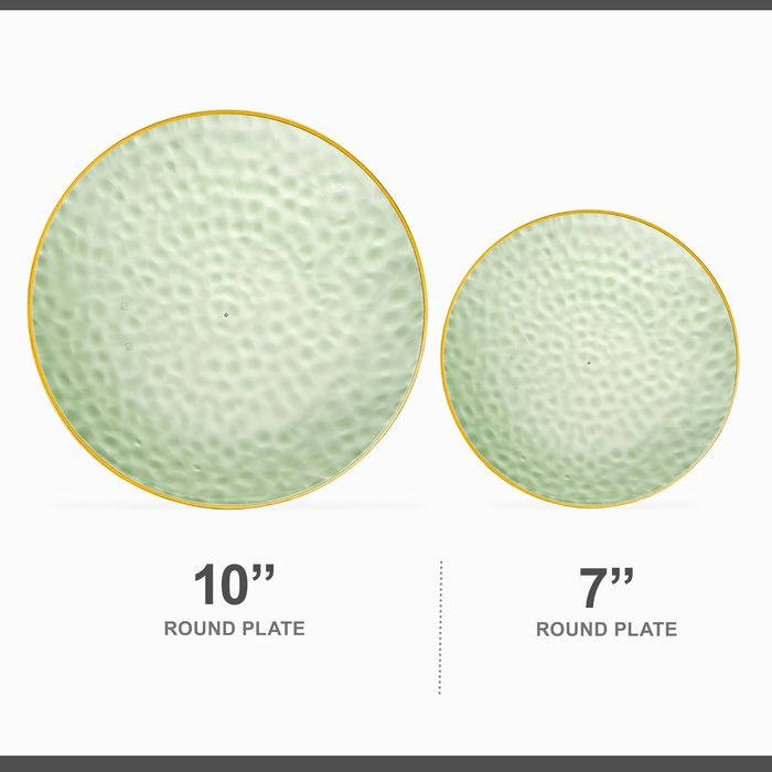 Green Hammered Plastic Plates Combo Set - 32 Pack, 7" & 10" - Wichita Home Outlet
