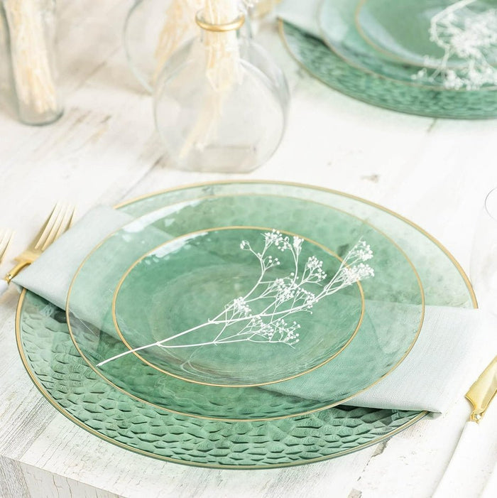 Green Hammered Plastic Plates Combo Set - 32 Pack, 7" & 10" - Wichita Home Outlet