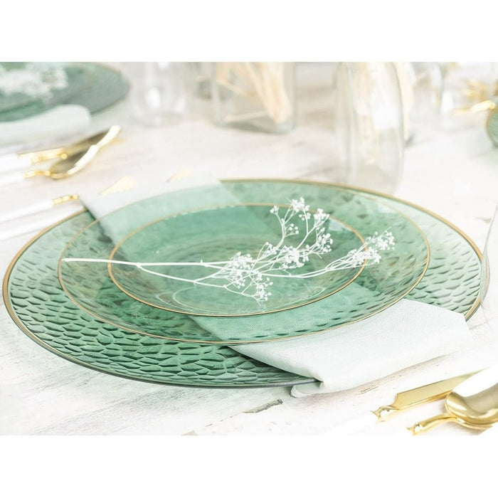 Green Hammered Plastic Plates Combo Set - 32 Pack, 7" & 10" - Wichita Home Outlet