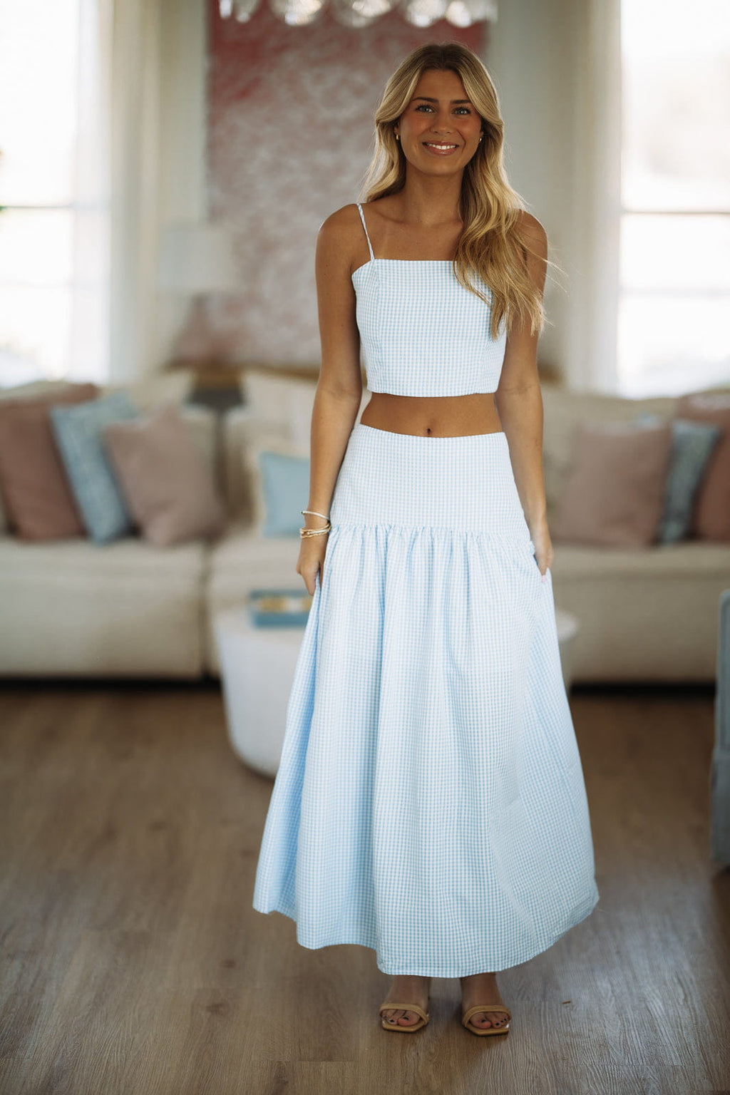 Nostalgia Check Maxi Skirt - Blue and White